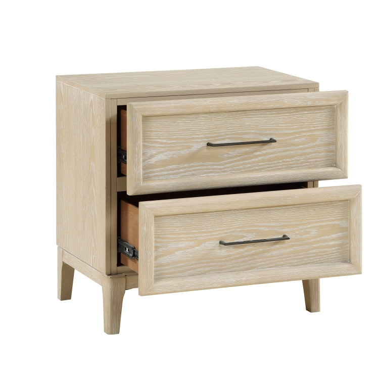 Contemporary Design Nightstand Of 2 Drawers Light Brown Finish Ball Bearing Glides Wooden Bedroom Furniture 1Pc Bedside Table