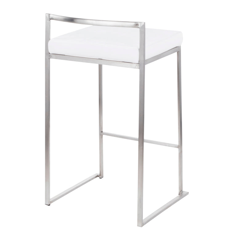 Contemporary Stackable Counter Stool In Stainless Steel With White Velvet Cushion Set Of 2