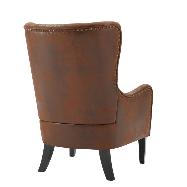 Hi Back Vintage Distressed Lounge Chair With Ottoman,Classic Tufted Design & Nailhead Trim For Living Room, Study, Bedroom