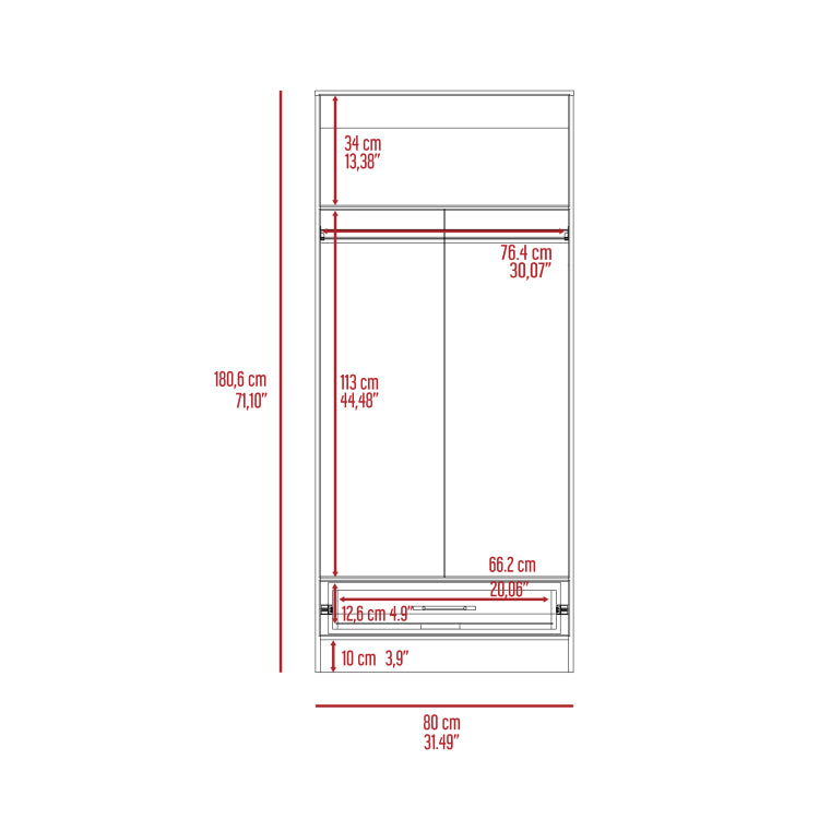 Rio Double Door Armoire, One Cabinet, Hidden Drawer
