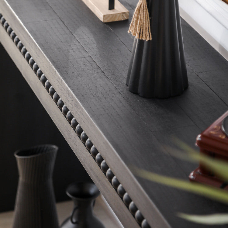 64In Modern Black Wood Console Table Elegant Entryway Table With Decorative Beaded Trim