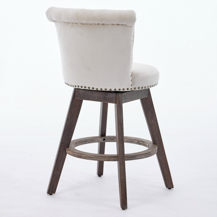 26" Counter Height Bar Stools Set Of 2, 360 Swivel Stools With Back & Hand Tufted Button Trimmed Edges, Upholstered Velvet Kitchen Counter Stools On Wood Legs,Beige,Sw1868Bg