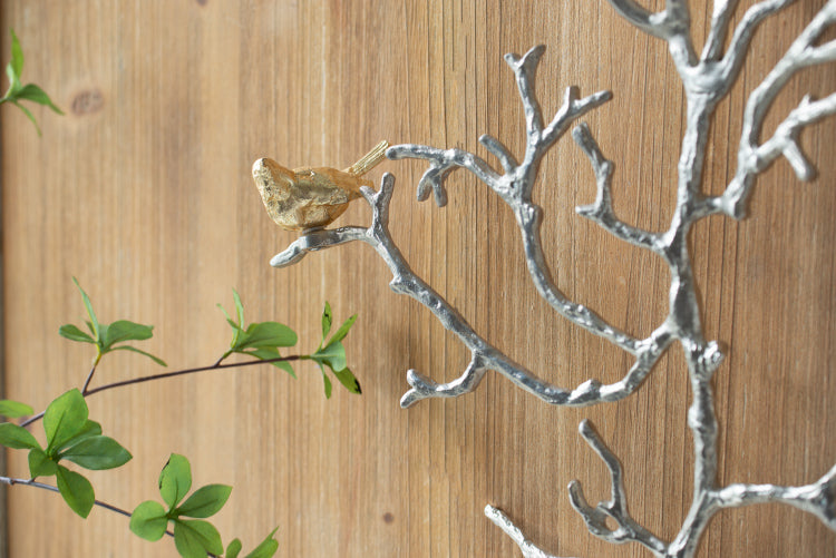 17X5.5X22" Metal Branch Wall Sculptures With Bird Accents, Set Of 2