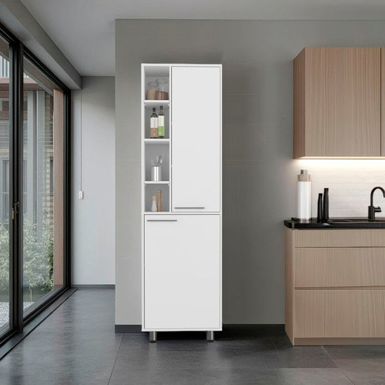 Burton Kitchen Pantry With 2 Doors, Adjustable Shelves, Side Shelves, Compact Storage Cabinet For Kitchen Organization