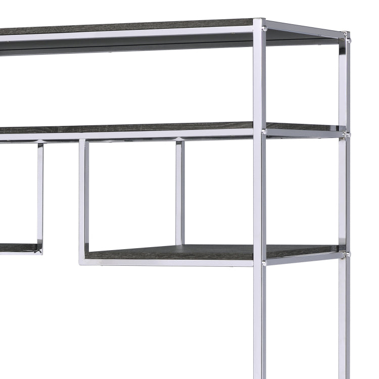 Rustic Grey Oak And Chrome 8 Shelf Bookshelf