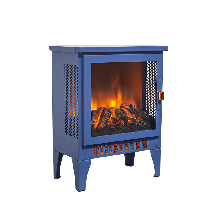 18 Inch Freestanding Electric Fireplace Stove Heater With 3D Flame Effect,Classic Blue