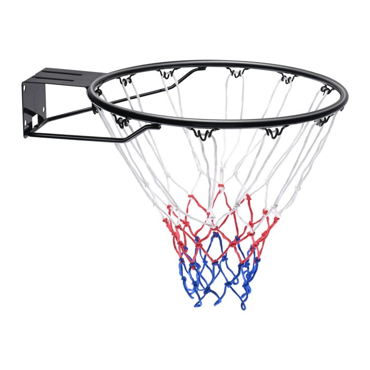 Basketball Rim, Wall Door Mounted Basketball Hoop, Heavy Duty Q235 Basketball Flex Rim Goal Replacement With Net And Double Spring, Standard 18" Indoor Outdoor Hanging Hoop For Kids Adults