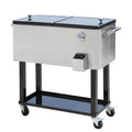 Outsunny 80 Qt Rolling Cooling Bins Ice Chest On Wheels Outdoor Stand Up Drink Cooler Cart For Party, Silver