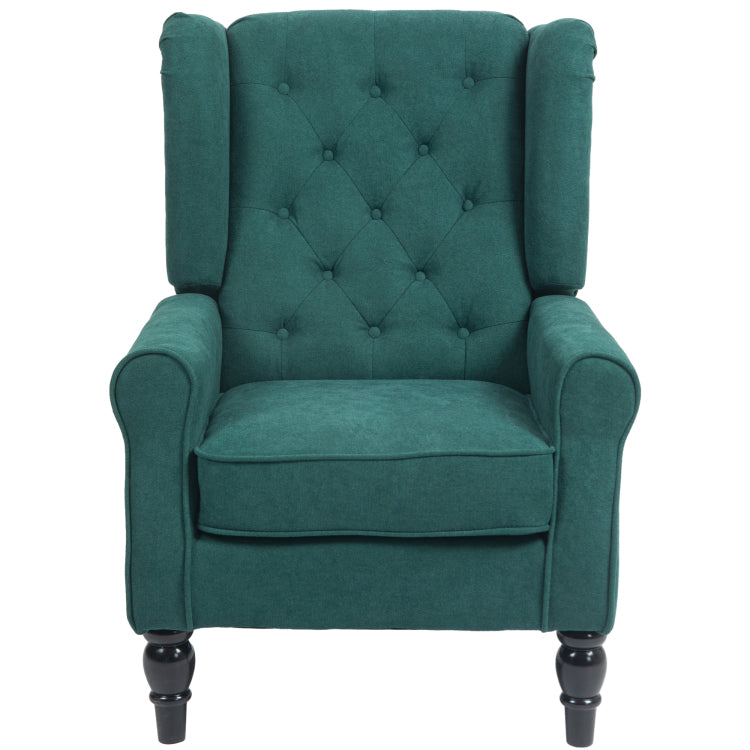 Homcom Button Tufted Accent Chair With High Wingback, Rounded Cushioned Armrests And Thick Padded Seat, Dark Green
