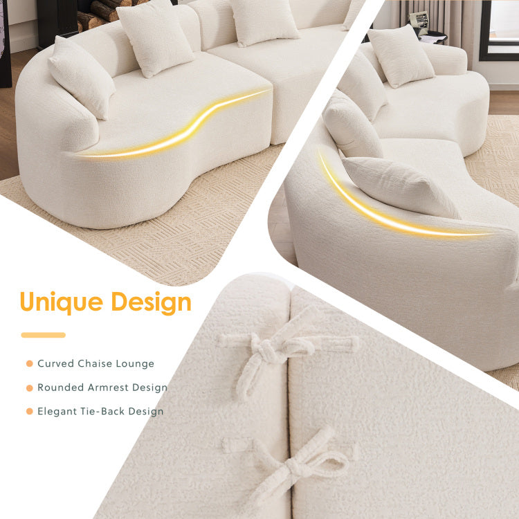 Curved Boneless Sofa,Compression Modular 110'' Sectional,White High Density,Couches Sleeper For Living Room Bedroom Apartment Lounge,Chenille