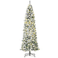 Homcom 7.5Ft Pre Lit Snow Flocked Slim Douglas Fir Artificial Christmas Tree With Realistic Branches, 350 Led Lights And 641 Tips