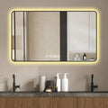 48X32 Black Frame Wall Mirror With Rounded Corners Vanity Mirror, Temperature Display, Tri Color Light, Defogging, High Quality Aluminum Alloy Frame, High Definition Tempered Glass