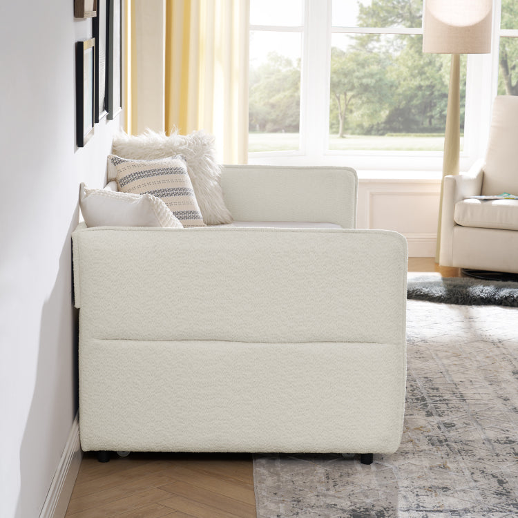 Daybed With Trundle Upholstered Tufted Sofa Bed, Twin Size, Boucle Fabric, Beige 83"X43"X29.5"
