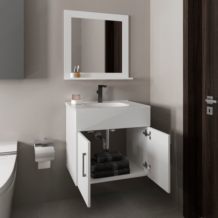 Bathroom Set, Vanity Sink Mirror, 2 Doors, 1 Shelf, 1 Mirror, White