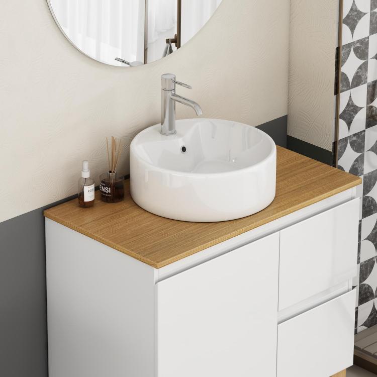 Bathroom Vessel Sink 15.7" X 5.7" Round Bowl Sink, Bathroom Countertop Round White Vanity Sink Basin,Ceramic Basin,Glossy White