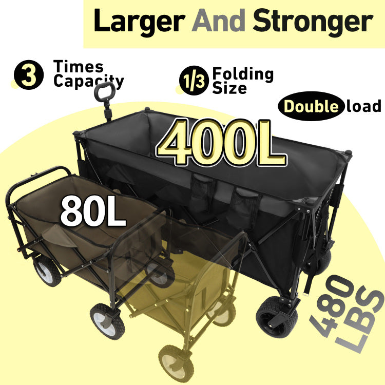 51 Inch Extended Heavy Duty Foldable Utility Wagon 480Lbs Capacity, Patented Ultra Stable Frame, 1:6 Space Saving Fold & 7" All Terrain Wheels, No Assembly Needed, Black Gray