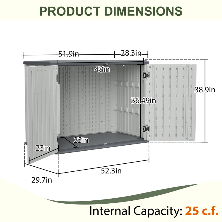Horizontal Storage Shed Weather Resistance, Large Outdoor Storage Cabinet Lockable, Thick Hdpe Plastic Storage Unit For Backyards, Patio, Garden 28 Cu.Ft Ivory White