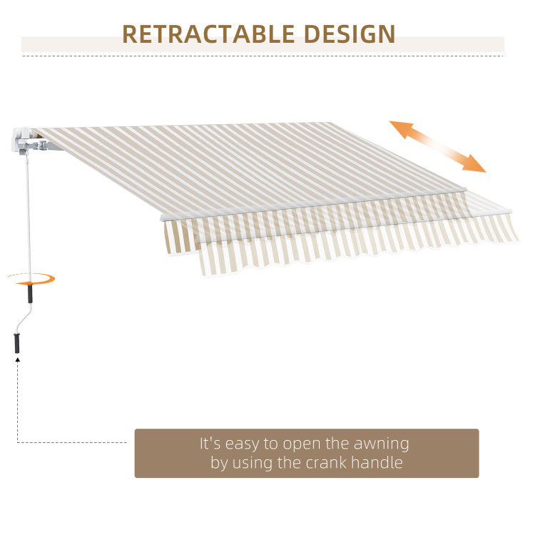 Outsunny 12' X 10' Retractable Awning Patio Awnings Sun Shade Shelter With Manual Crank Handle, 280G M Uv & Water Resistant Fabric And Aluminum Frame For Deck, Balcony, Yard, Beige And White