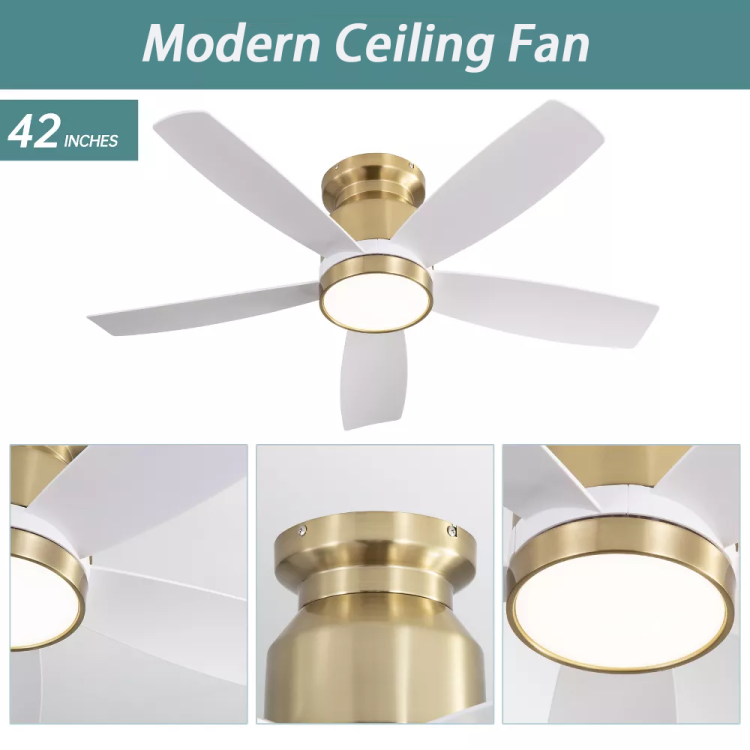 42 Inch Flush Mount S With Led Light 22W And Remote Control 5 Abs Fan Blades For Bedroom Dining Room