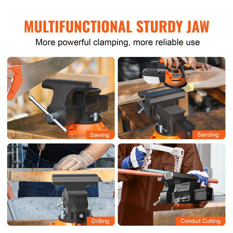 6.5" Bench Vise W 360 Swivel Locking Base & Two Way Jaw Ductile Iron