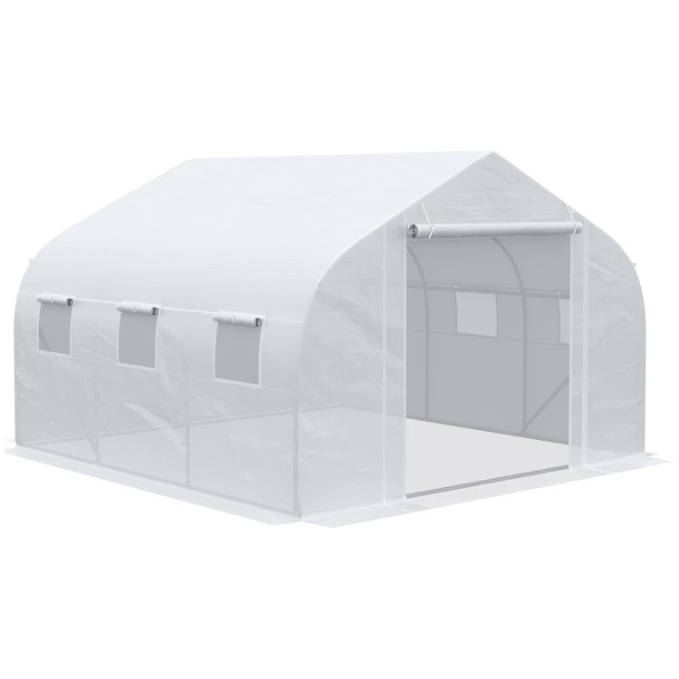 Outsunny 12' X 10' X 7' Walk In Greenhouse, Tunnel Green House With Zippered Mesh Door And 6 Mesh Windows, Gardening Plant Hot House With Galvanized Steel Frame, White