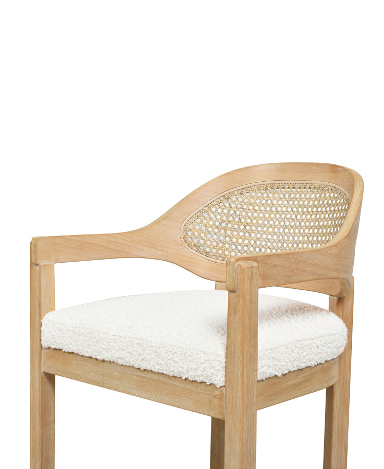 Americana Mid Century Modern 26" Cane Back Counter Stool, Ivory White Boucle