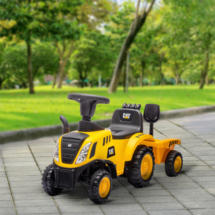 Qaba 2 In 1 Ride On Tractor For Kids, Caterpillar Licensed Ride On Excavator With Shovel & Detachable Trailer, No Power Ride On Push Car For 18 36 Months, Yellow