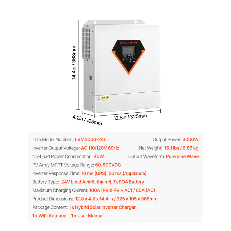 Hybrid Solar Inverter Charger 3000W 110 120V With Built In 100A Mppt Controller