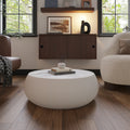 Light Sintered Stone Top Drum Shape Leather Coffee Modern Sofa Table For Living Room Furniture Each Tabletop Has A Unique Grey Pattern