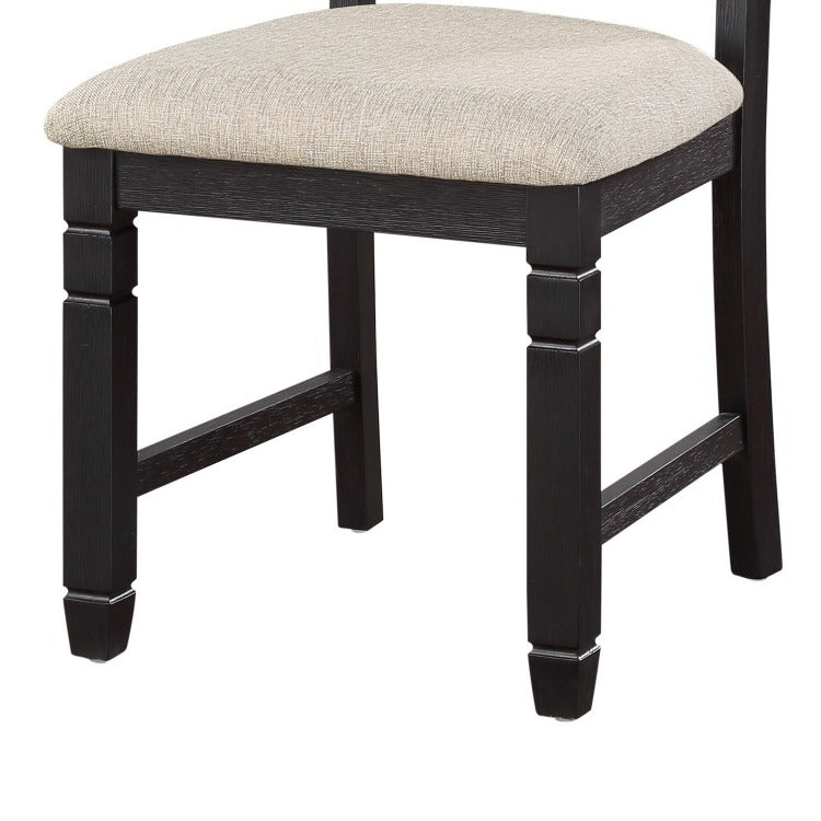 Anji 24 Inch Side Dining Chairs Set Of 2, Cushioned Seat, Curved Back, Black, Beige