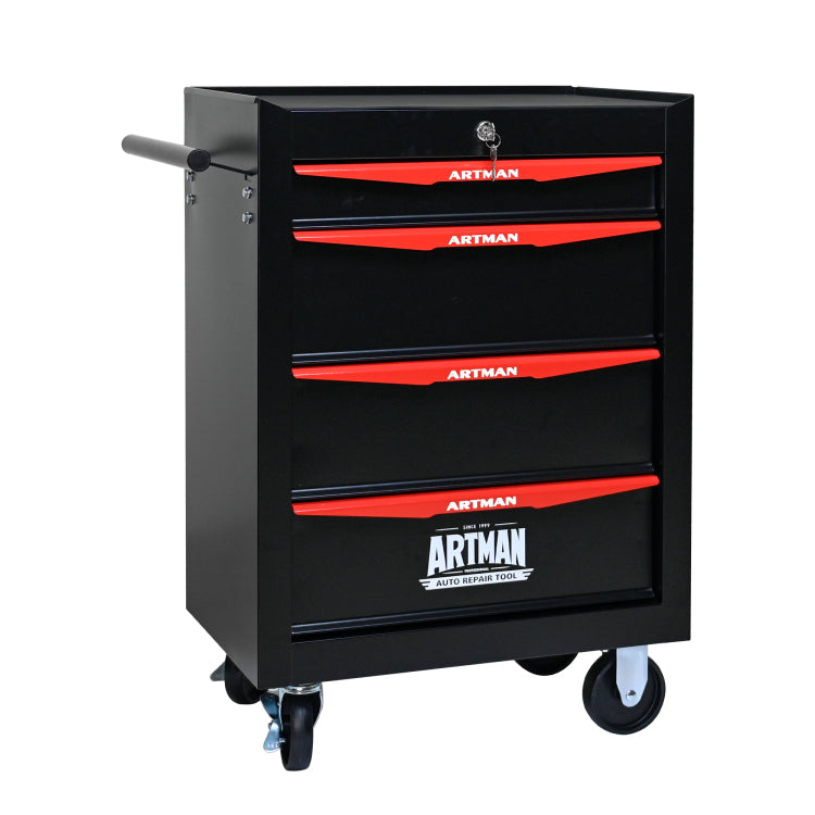 Rolling Metal Tool Chest With 4 Drawers, 20" 4 Drawer Tool Chest Cabinet With Ball Bearing Drawer Slides, Steel Tool Storage Box Organizer Black&Red
