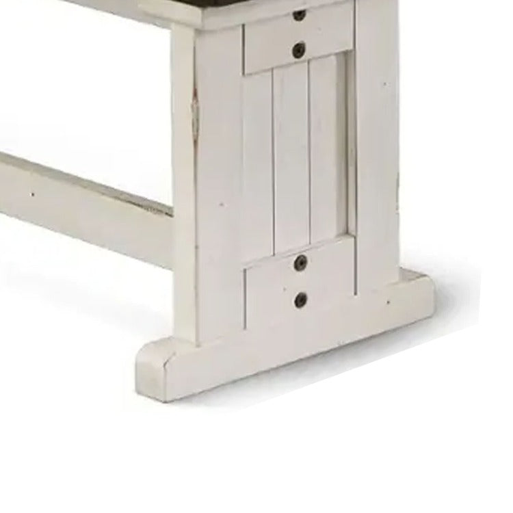Orso Side Dining Bench, Plank Seat, Off White And Brown Wood 48 Inch