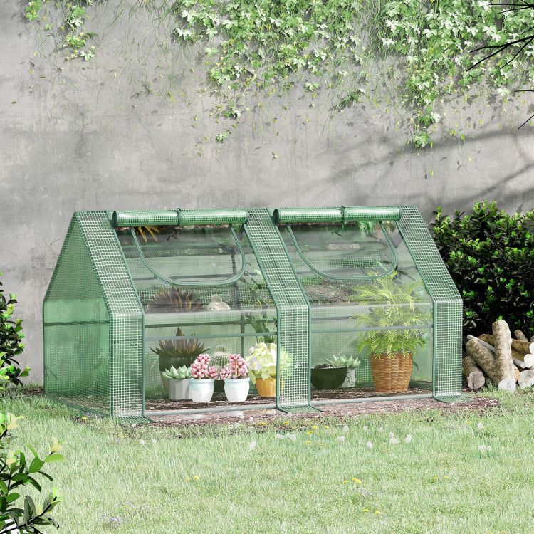 Outsunny 6' X 3' X 3' Portable Greenhouse, Garden Green House With 2 Pe Plastic Covers, Steel Frame And 2 Roll Up Windows, Green
