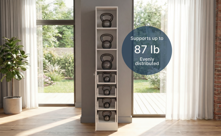 Linen Cabinet 68" H, Three Shelves, Four Drawers And Metal Handles, White