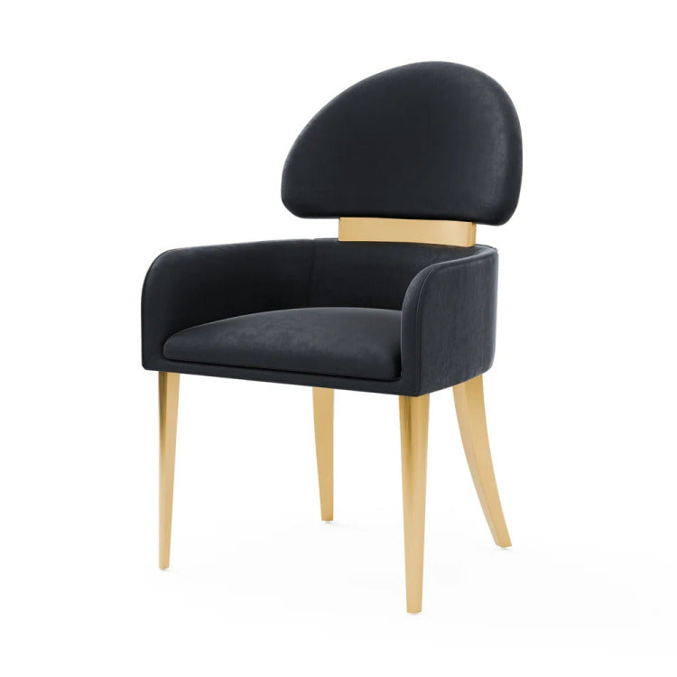 Contemporary Style 2Pc Arms Chairs Stainless Steel Gold Matte Finish Dining Room Furniture Black