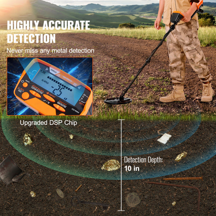 Metal Detector For Adults & Kids, 10 Inch Waterproof Search Coil With Lcd Display 7 Modes, Adjustable 41'' 52'' Aluminum Stem, Dsp Chip Higher Accuracy Gold Detector 10'' Detection Depth