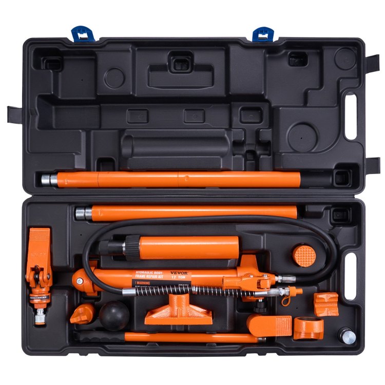 12 Ton Porta Power Kit, Hydraulic Ram With Pump With 4.6 Ft 1.4 M Oil Hose, Portable Hydraulic Jack With Storage Case For Automotive, Garage, Farm, Mechanic 26455 Lbs