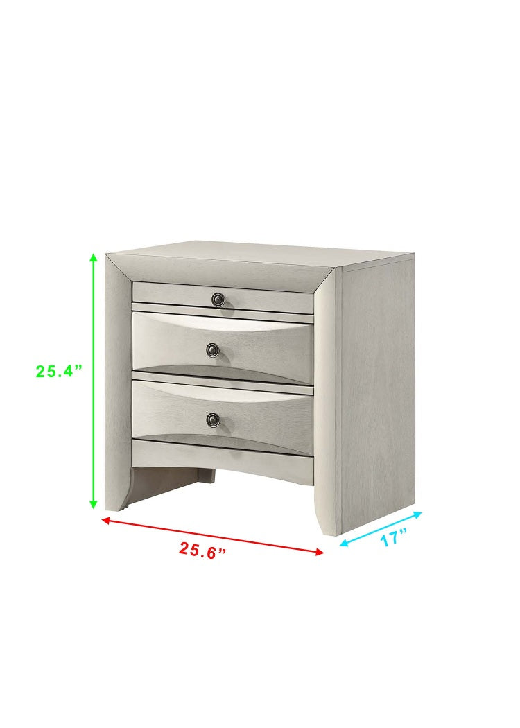 1Pc Contemporary Neutral White Finish Curved Drawer Fronts Storage Drawers Nightstand Wooden