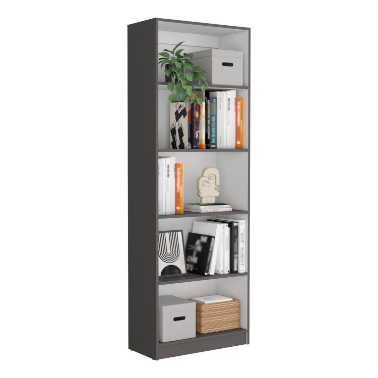 2 Piece Bookcase Living Room Set, Storage Cabinet, 49" Wide And 9 Shelves Matt Gray White