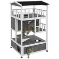 Pawhut Wooden Outdoor Cat House, Feral Cat Shelter Kitten Condo With Asphalt Roof, Escape Doors, Condo, Jumping Platform, Light Gray