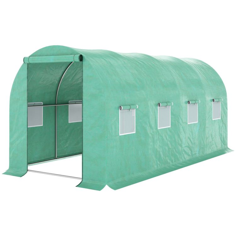 Outsunny 15' X 7' X 6.5' Walk In Tunnel Hoop Greenhouse, Green House With Polyethylene Pe Cover, Steel Frame, Roll Up Zipper Door & Windows For Flowers, Vegetables, Tropical Plants, Green
