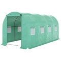Outsunny 15' X 7' X 6.5' Walk In Tunnel Hoop Greenhouse, Green House With Polyethylene Pe Cover, Steel Frame, Roll Up Zipper Door & Windows For Flowers, Vegetables, Tropical Plants, Green