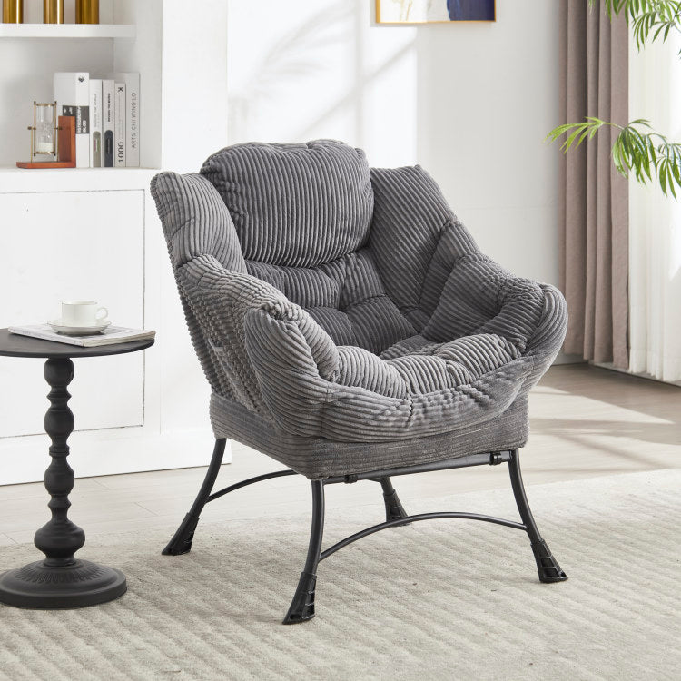Lazy Chair With Ottoman, Modern Lounge Accent Chair With Armrests And A Side Pocket, Leisure Upholstered Sofa Chair Reading Chair With Footrest For Small Space, Corner Chair Grey