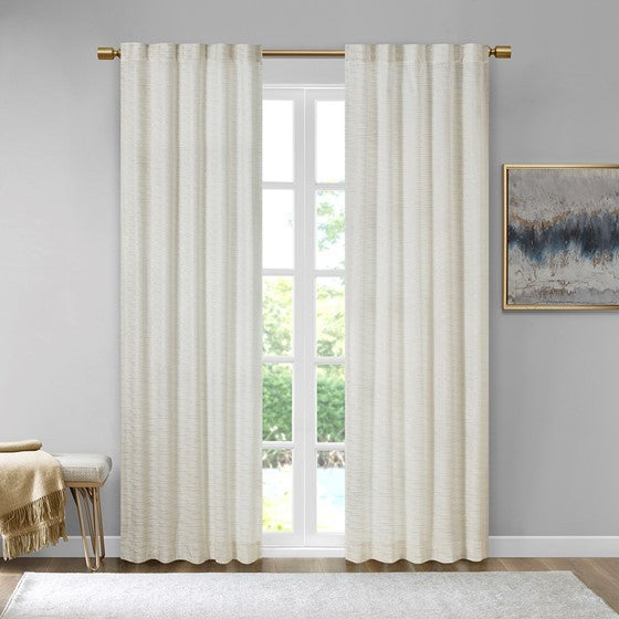 Room Darkening Metallic Printed Poly Velvet Rod Pocket Back Tab Window Panel Pair White Gold 37X95"