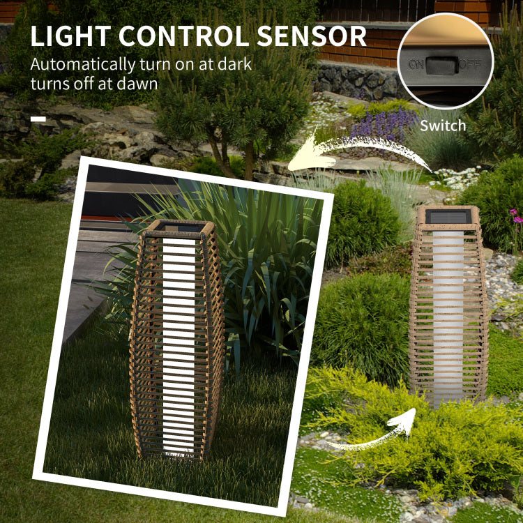 Outsunny Solar Floor Lamp, Outdoor Rattan Garden Lantern Pathway Light & Decorative Driveway Lighting With Auto On Off Led Lights For Porch, Yard, Lawn, Courtyard, Deck, Sand