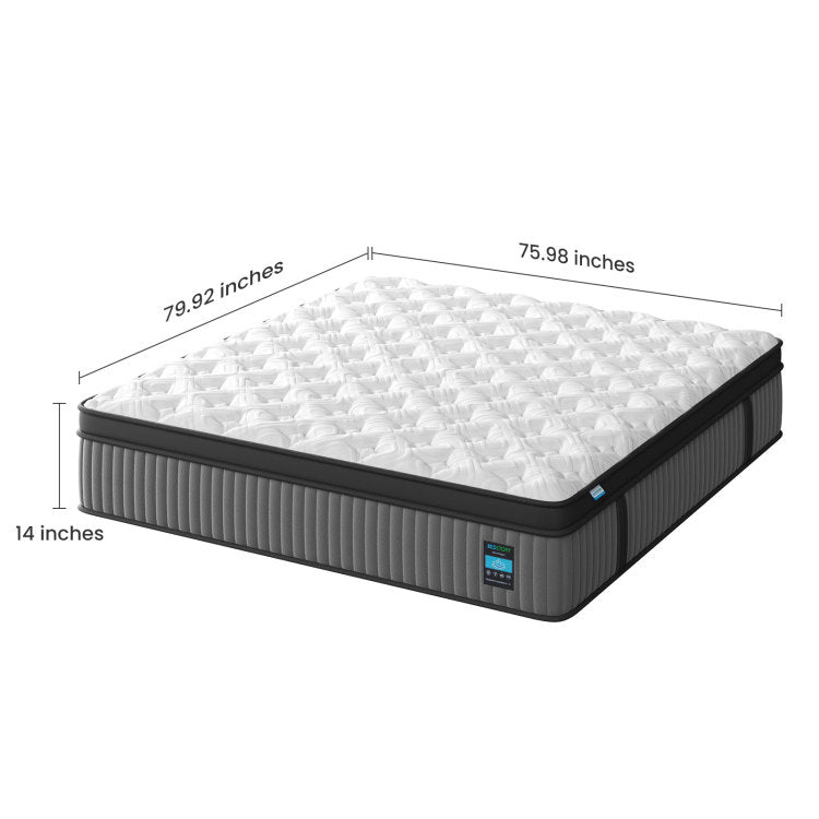 14 Inch Hybrid Mattress King Memory Foam & Pocket Spring Bed Cooling, Pressure Relief, Back & Hip Support Luxury Ergonomic Mattress