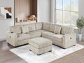 Living Room Corduroy Upholstered Camel 4Pc Sectional Set Raf Laf One Arm Loveseat W Usb, Corner Wedge, Cocktail Ottoman Cushion Couch