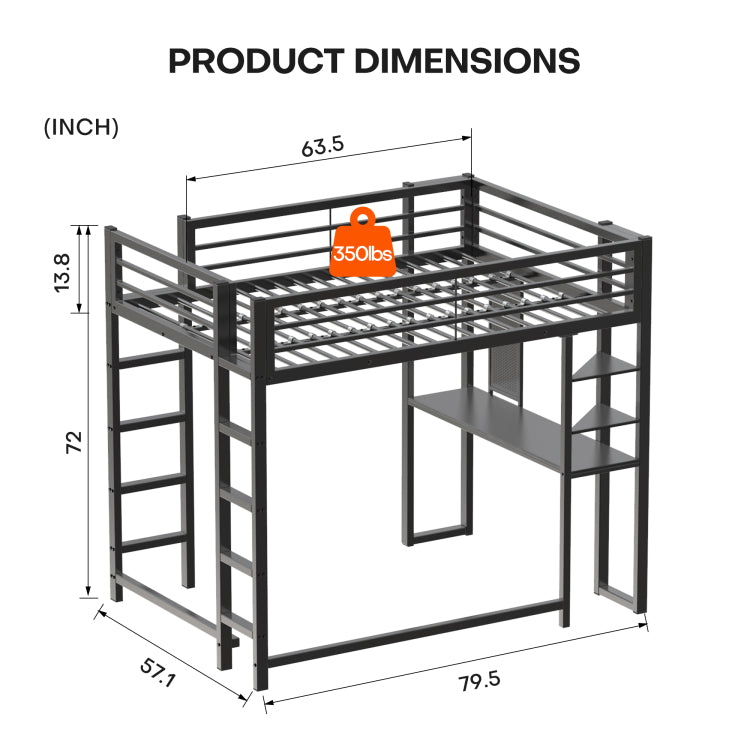 Loft Bed With Desk, Metal Loft Bed Full Size, Full Loft Bed Frame With Desk And Storage Compatible With Boys Girls Teens, Black Bedroom Bed Frame