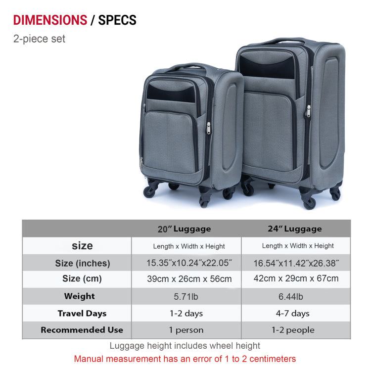 20 24 Two Piece Suitcase Suitcase Set Oxford Trolley Case Without Password Lock Universal Wheel Gray