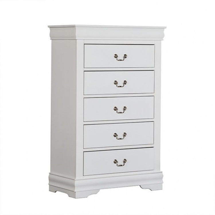 Transitional Style Chest 1Pc Bracket Legs Dust Proof Case Hanging Drawers Pull English Dovetail Drawers White Finish Bedroom Furniture
